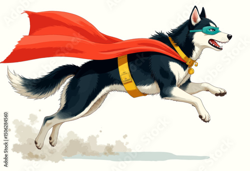 Superhero Dog in Action: Running with Cape and Mask
