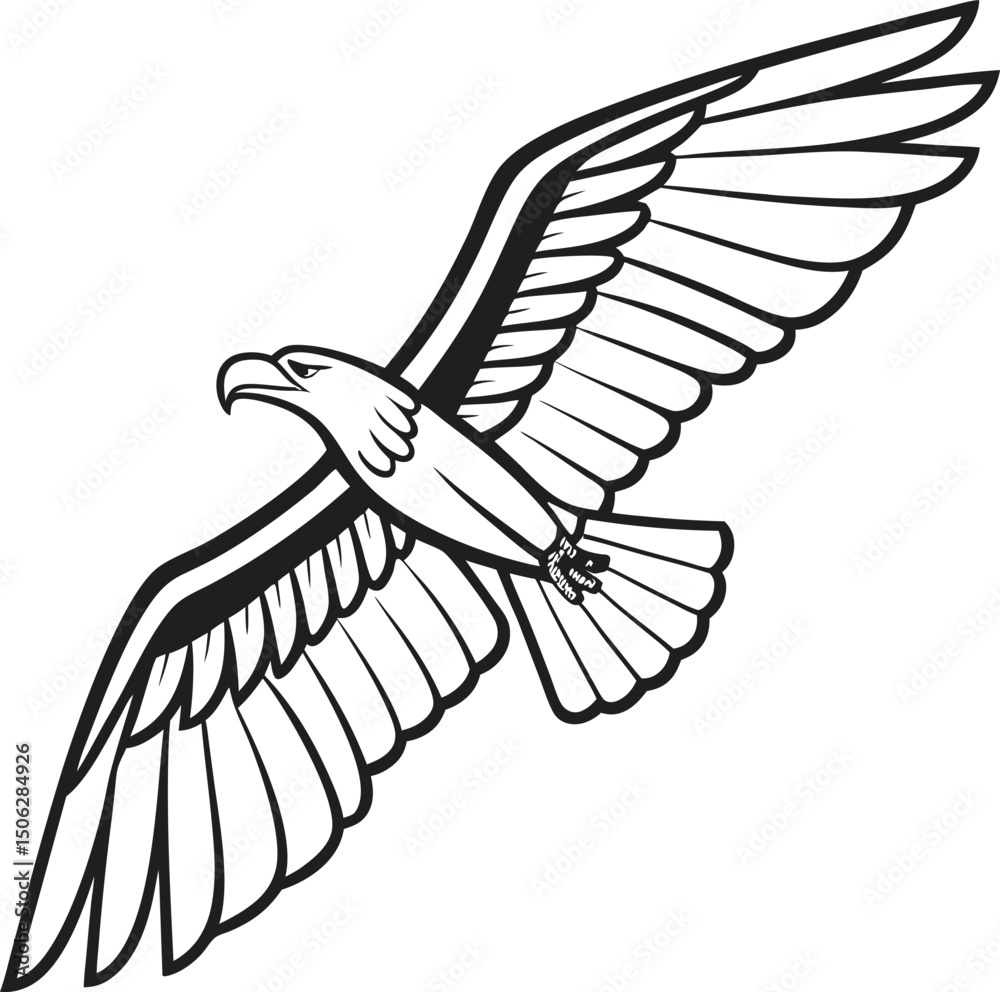 Obraz premium Black and white illustration of a soaring osprey.