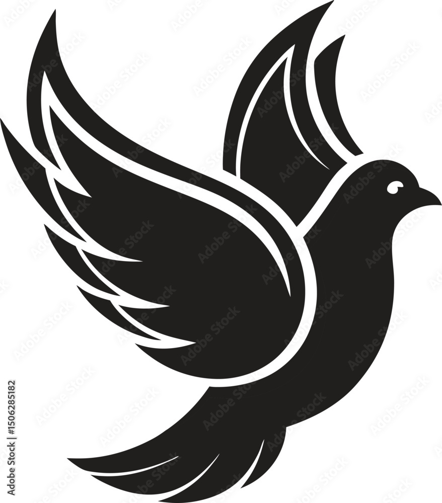 Fototapeta premium Silhouette of a soaring dove, symbolizing peace and freedom.