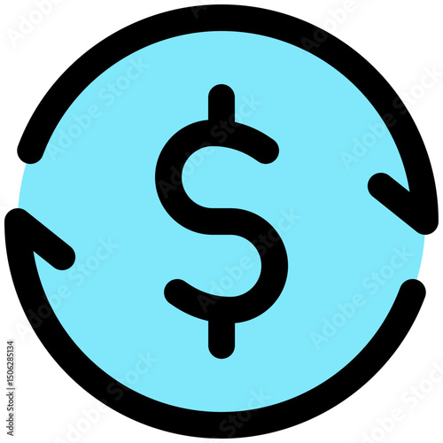 Dollar Refund Vector Icon, Money Transfer, Lineal Color Style Isolated Vector Icon. 