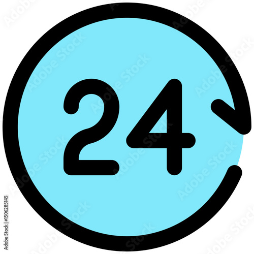 24 Hours Services Vector Icon, Lineal Color Style Isolated Vector Icon. 