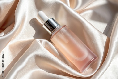 Serum bottle on silk fabric beauty product skincare concept