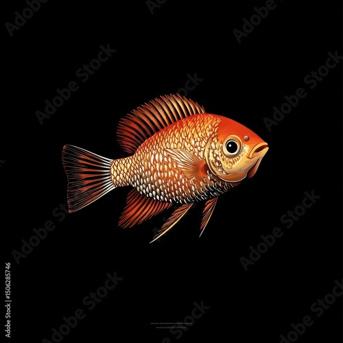 goldfish with shimmering red-orange scales and detailed fins, isolated on a black background photo