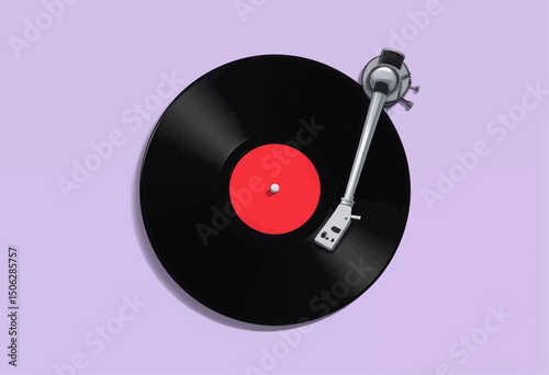 Vinyl Record on Turntable against Pink Background
