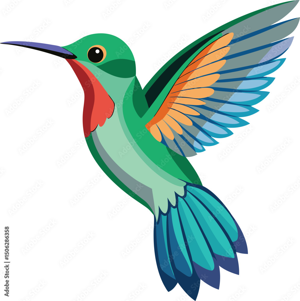Obraz premium Vibrant hummingbird in flight, showcasing colorful plumage.