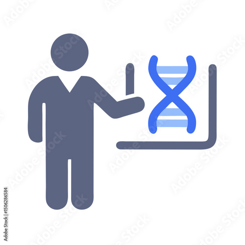 Scientist Presenting Genetic Data Icon – DNA Research and Scientific Analysis Symbol