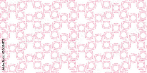 Seamless Pink Abstract Floral Pattern on White Background, Delicate Modern Eyelet or Lace Repeat Design, Subtle Floral Motif with Intricate Radial Shapes.
