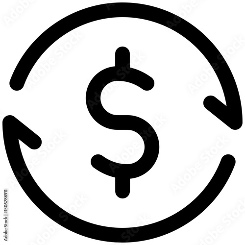 Dollar Refund Vector Icon, Money Transfer, Lineal Style Isolated Vector Icon. 