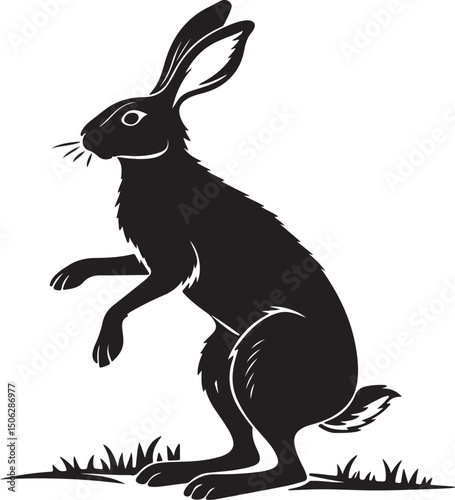 Alert Standing Rabbit on Hind Legs Silhouette