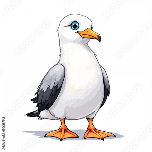 Cute cartoon albatross with black and white feathers on a white background