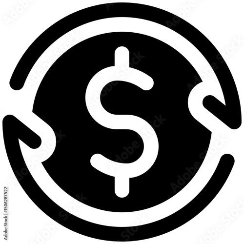 Dollar Refund Vector Icon, Money Transfer, Silhouette Style Isolated Vector Icon. 