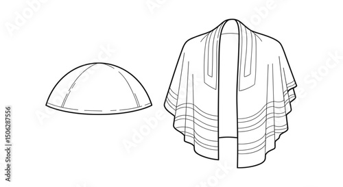 Shawl and kippah design in minimalist outline style  