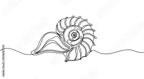 Line drawing of an ammonite shell in a minimalistic style  