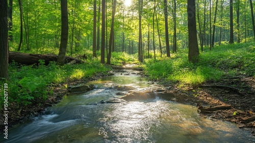 Serene Forest Stream: A Tranquil Morning in Nature's Embrace