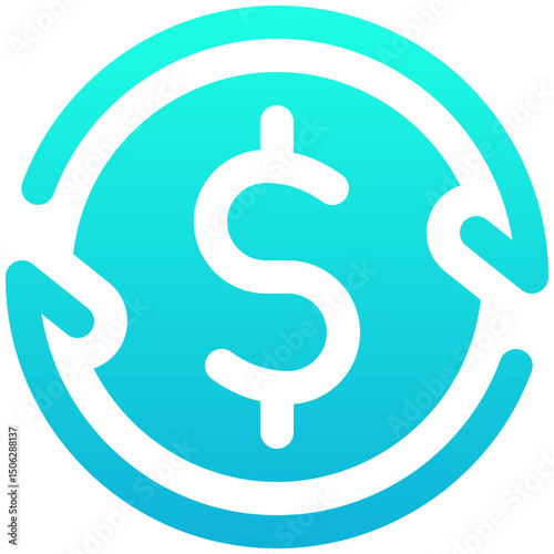 Dollar Refund Vector Icon, Money Transfer, Silhouette Gradient Style Isolated Vector Icon. 