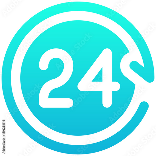 24 Hours Services Vector Icon, Silhouette Gradient Style Isolated Vector Icon. 