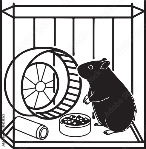 Hamster Inside Cage with Minimal Details