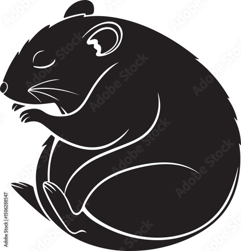 Hamster Sleeping in Curled Position Silhouette