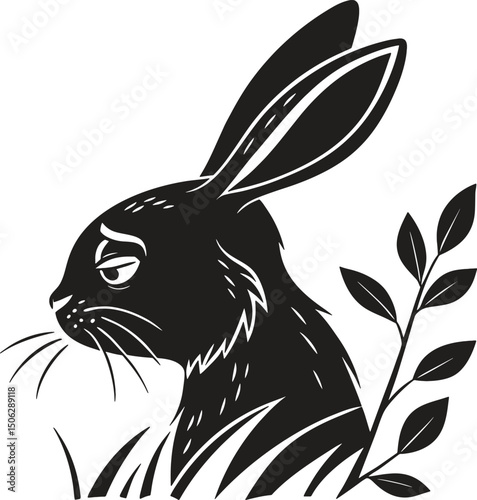 Sad Rabbit Face Silhouette with Drooping Features