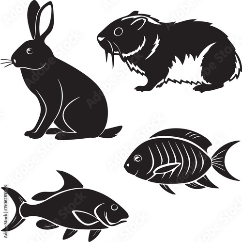 Silhouettes of Rabbit, Hamster, and Guinea Pig Icons