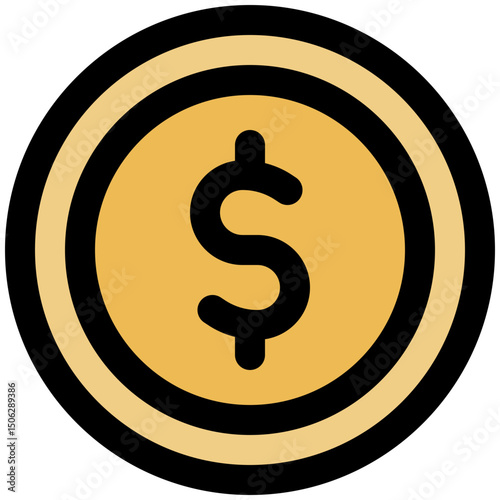 Money, Dollar Coin Vector Icon, Lineal Color Style Isolated Vector Icon. 