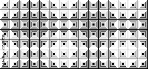 Abstract Modern Optical Illusion Grid Background, Minimalist Monochrome Design: Repeating Square Tiles, Elegant Digital Wallpaper with Concentric Square Motifs.