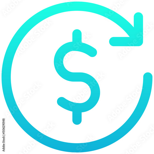 Money Transfer, Dollar Refund Vector Icon, Lineal Gradient Style Isolated Vector Icon. 