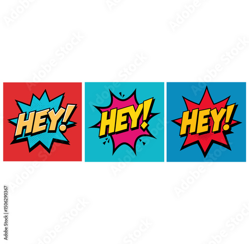 Lettering hey, Comic text sound effects. Bubble icon speech phrase. vector illustration