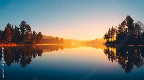 golden hour lake view with soft reflections