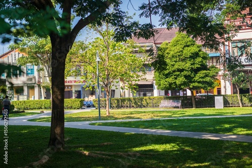 Urban Park with Historic Shophouses, Penang, Malaysia