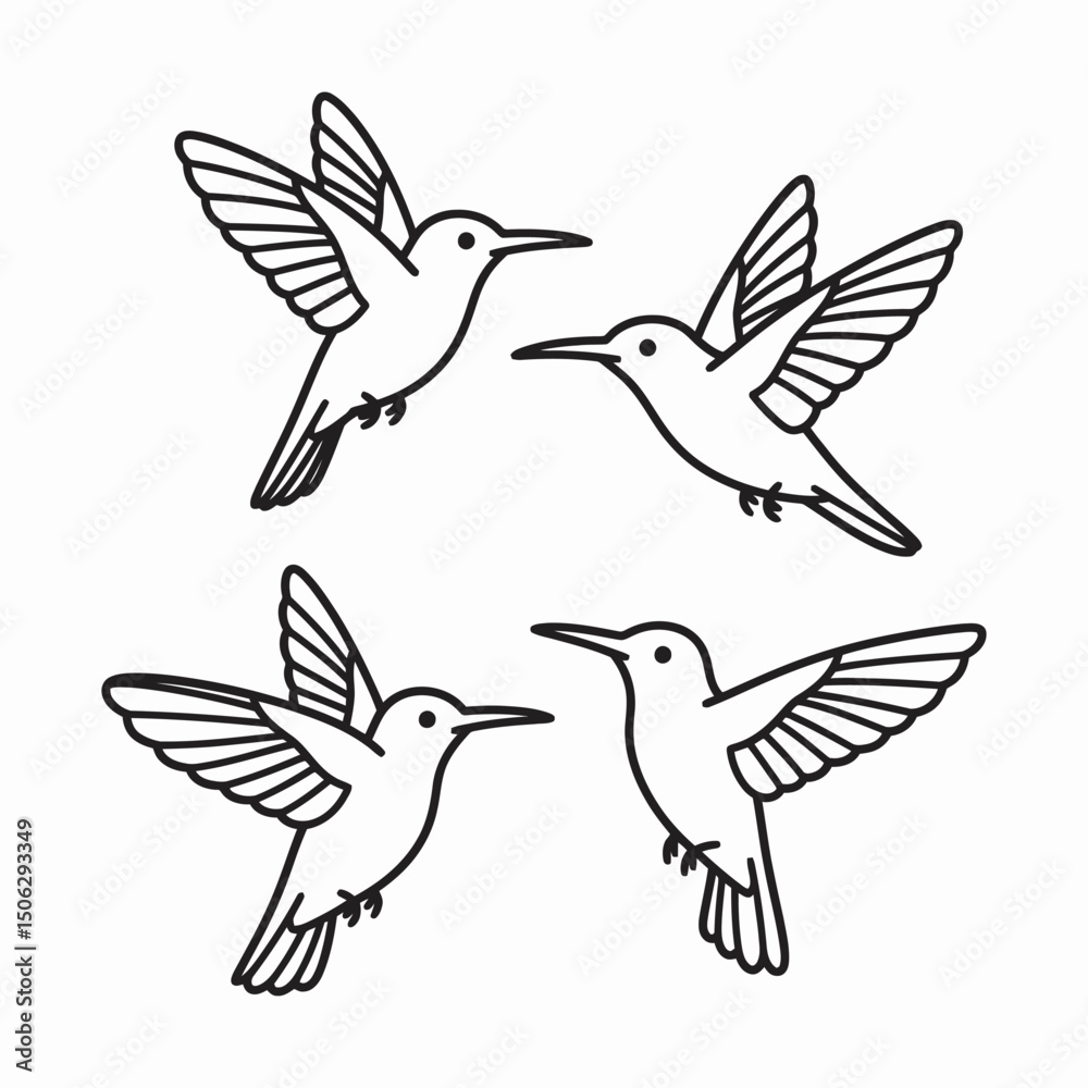 Obraz premium captures graceful hummingbirds mid-air, showcasing nature's elegance and synchronized beauty against a vibrant sky.