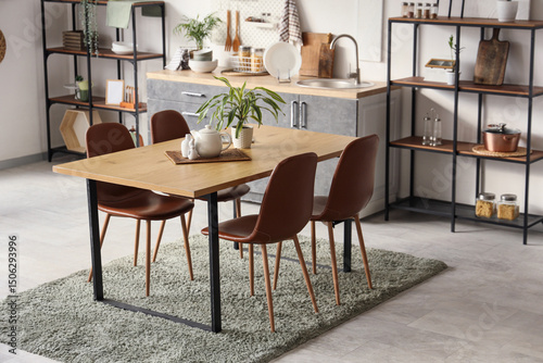 Interior of light kitchen w...