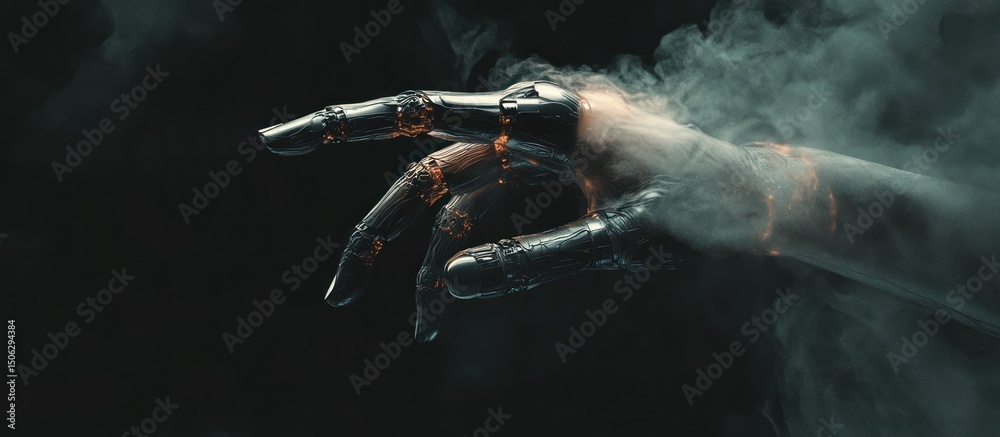 Naklejka premium Cyberpunk Hand Emerging from Smoke