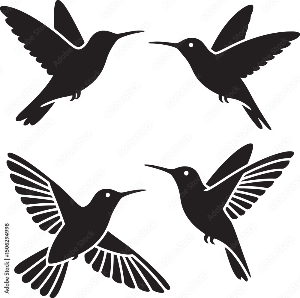 Fototapeta premium captures graceful hummingbirds mid-air, showcasing nature's elegance and synchronized beauty against a vibrant sky.