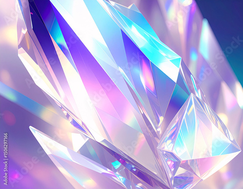 Crystal Formation: An intricate composition showcasing the delicate facets of a lustrous, transparent crystal, revealing a symphony of color and light. 