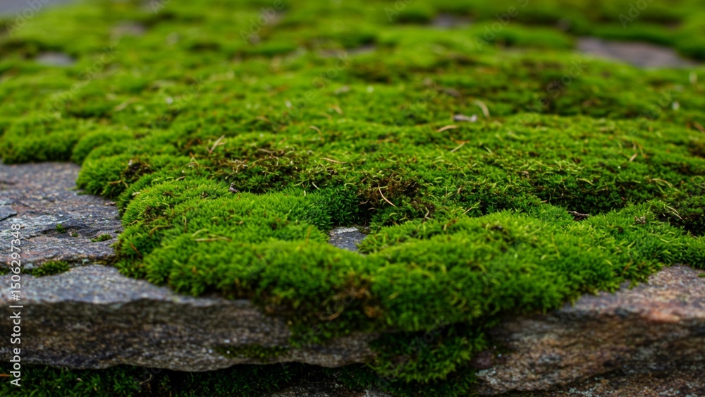 Obraz premium Green moss texture on old stone wall
