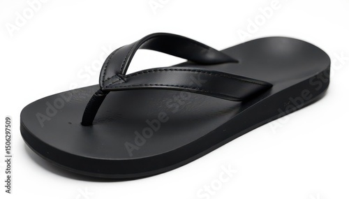 Single black flip-flop isolated on white background, clean, white