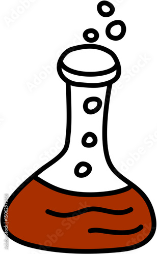 Erlenmeyer flask with bubbly liquid, cartoon illustration