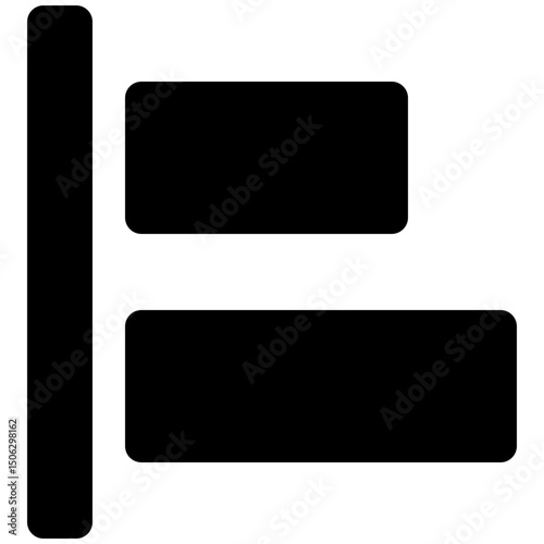 Left Align Tool Sign Icon,  Silhouette Style Isolated Vector Icon.	