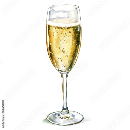 Champagne Flute, watercolor vector, high quality, isolated on a white background.