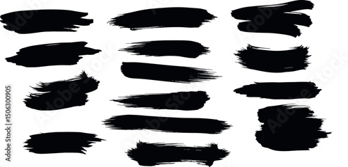 Big vector set of brush paint ink shapes. Brush stroke elements