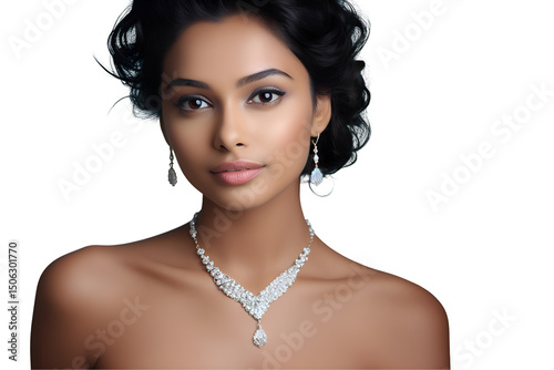 Young Woman with Glowing Skin and Natural Makeup Applying Facial Cream and Posing with Varied Expressions on White Background