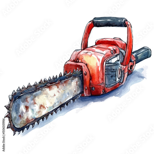 Chainsaw, watercolor illustration vector, high quality, isolated on a white background.