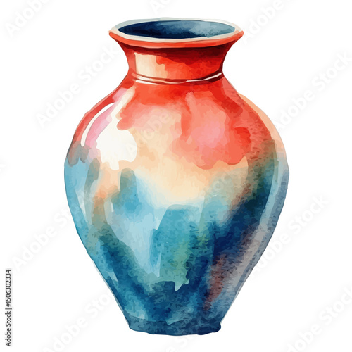 watercolor of Ceramic Wall Vase, vector high quality, isolated on a white background.