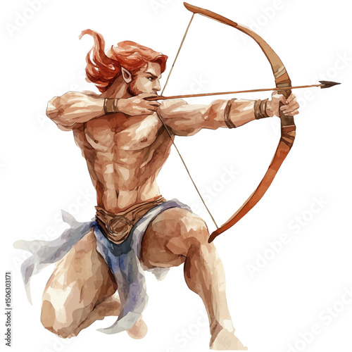 Centaur Archer, watercolor painting vector, high quality, isolated on a white background.