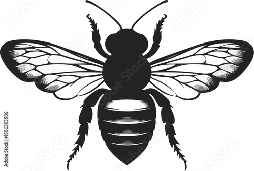 Honeybee close-up detail black and white vector