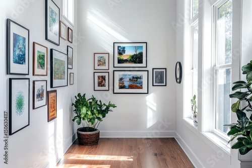Wallpaper Mural A sunlit room with framed artworks displayed on white walls. Torontodigital.ca