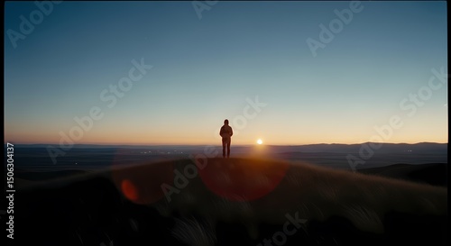 Person Silhouette at Sunset Horizon