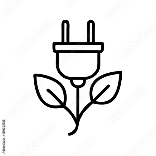 Plug with Leaves Icon Representing Sustainable Energy and Eco-Friendly Power