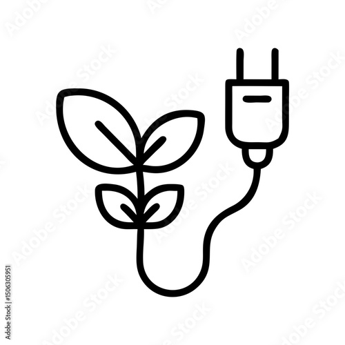 Plug with Leaves Icon Representing Sustainable Energy and Eco-Friendly Power
